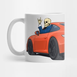 car 911 GT3 with skull man hands metal orange Mug